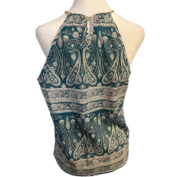 Emery Rose Women’s Blouse Teal Pattern Size Medium Chain Halter Style NWT - Picture 3 of 7